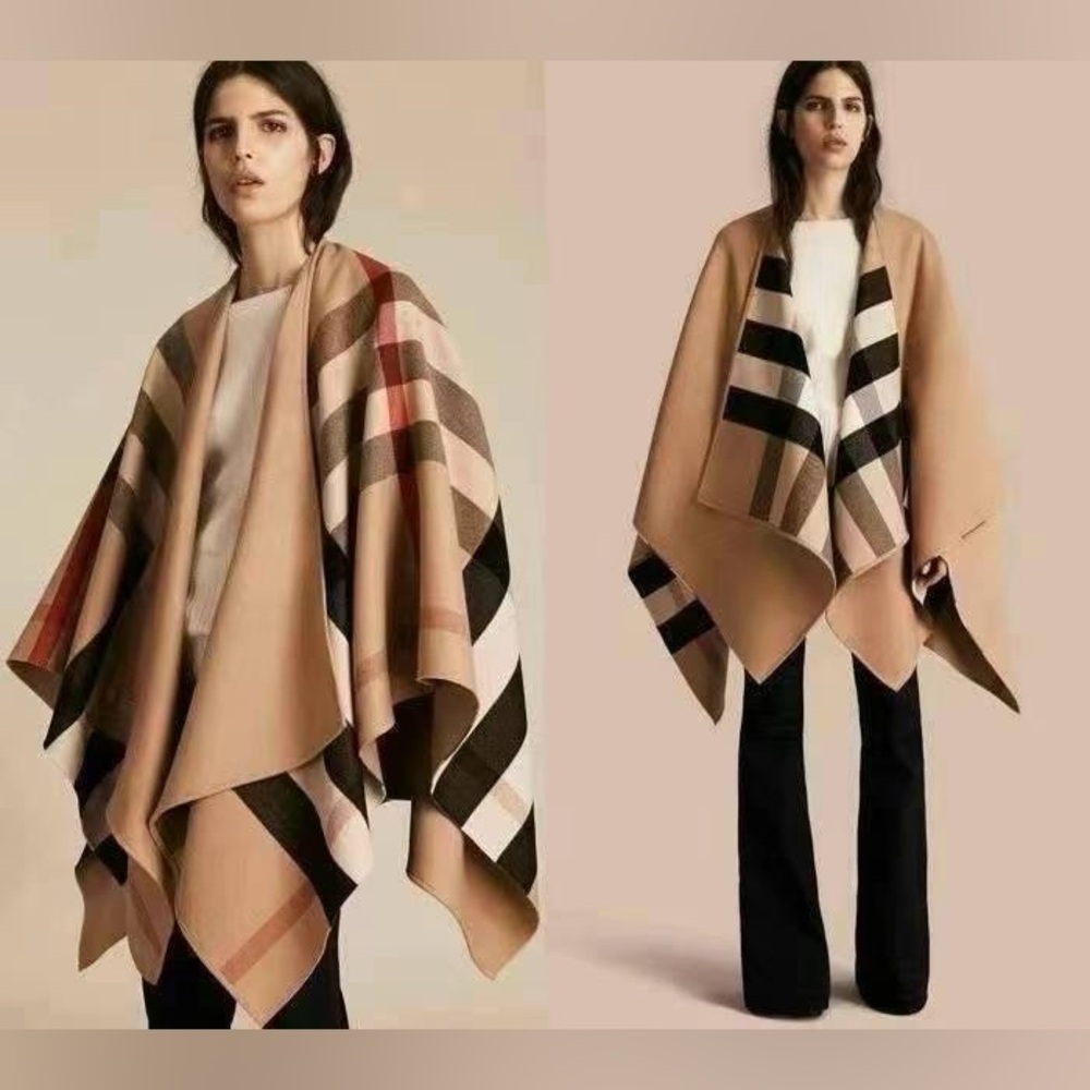 New Burberry check wool cape